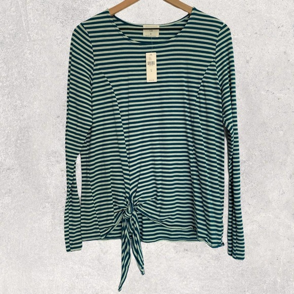Anthropologie Tops - Anthropologie Tla Blue Stripe Long Sleeve Scoop Neck Front Tie Knit Top Sz M NWT